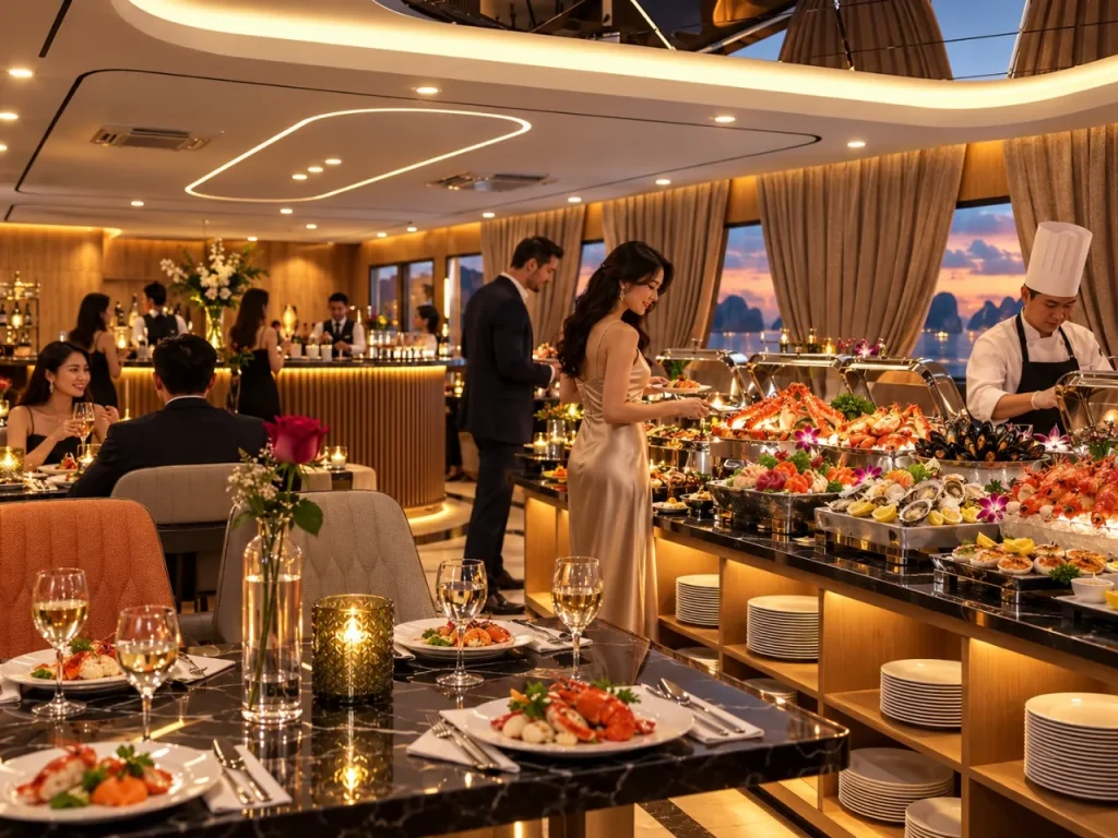 Luxury Seafood Buffet Dining Saloon on Halora Elys Yacht