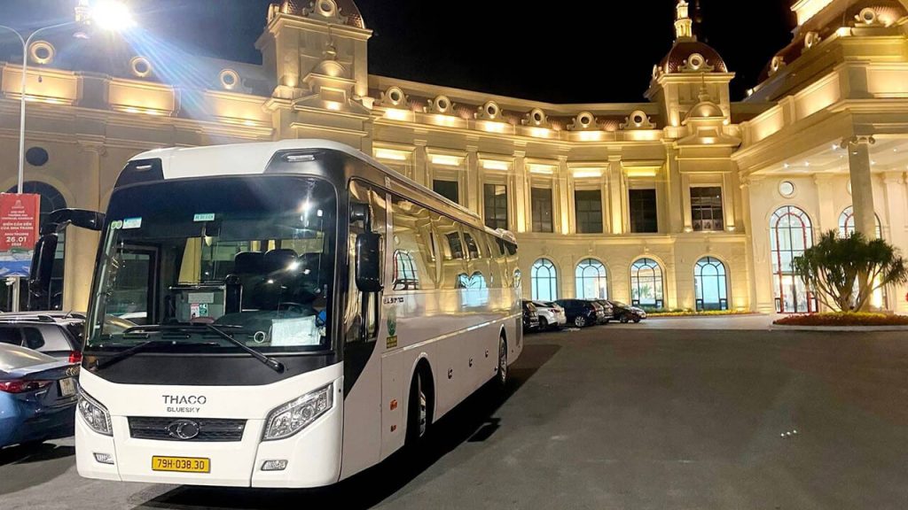 Private 45-seater coach charter delivering large corporate and tour groups directly to Nha Trang seaside resorts